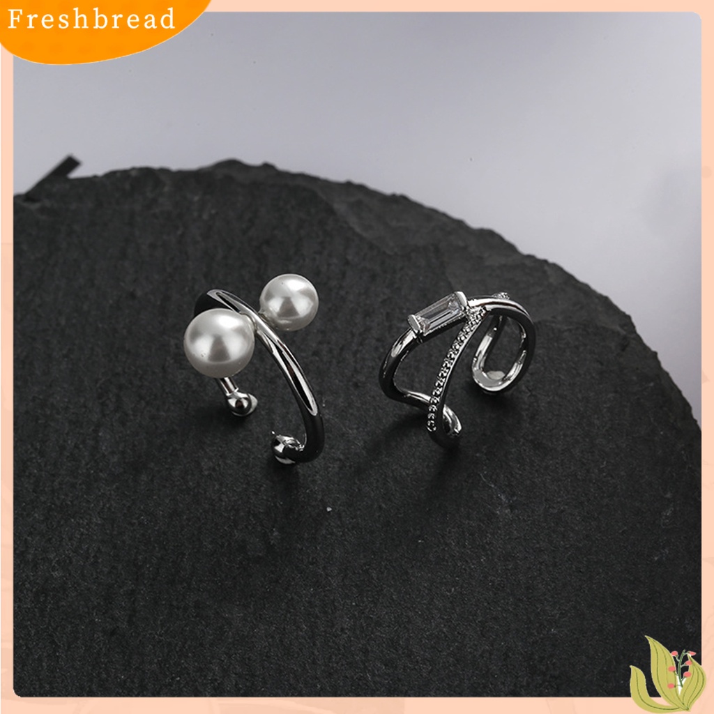 &lt; Freshbread &gt; 1Pc Klip Telinga Non-Piercing Temperamen Kilau Terang Berlian Imitasi Bertatahkan Semua Pertandingan Perhiasan Hadiah Geometris Wanita Perempuan Klip Silang Mutiara Imitasi Manset Telinga Untuk Pacaran