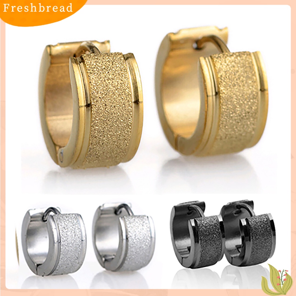 &lt; Freshbread &gt; 1pasang Anting Hoop Huggie Earrings Baja Titanium Kusam Pria Wanita