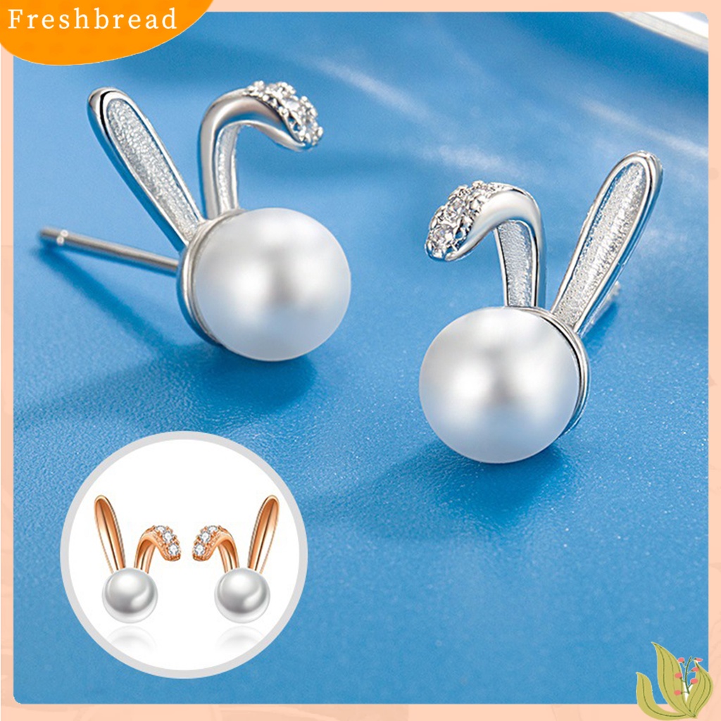 &lt; Freshbread &gt; 1pasang Ear Studs Geometric Charming Shining Piercing Tanpa Sakit Memakai Dekorasi Hypoallergenic Kelinci Mutiara Imitasi Anting-Anting Perhiasan Aksesori