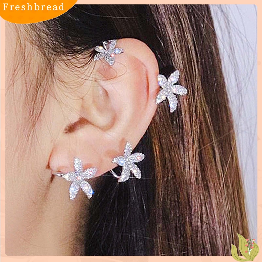 &lt; Freshbread &gt; 1Pc Klip Anting Bunga Berlian Imitasi Perhiasan Electroplated Sparkling Ear Cuff Untuk Pesta