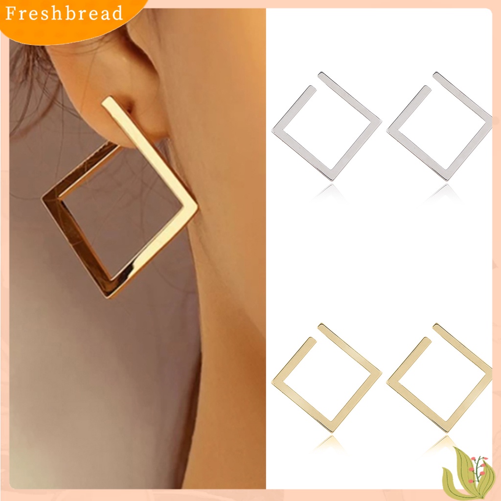 &lt; Freshbread &gt; 1pasang Berlebihan Square Women Earrings Alloy Geometrical Opening Stud Earrings Perhiasan Fashion