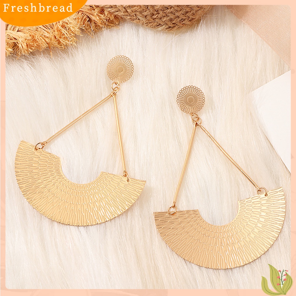 &lt; Freshbread &gt; 1pasang Anting Drop Mengukir Pola Gaya Etnik Berlebihan Berbentuk Kipas Geometris Telinga Ornamen Kepribadian Bohemia Anting Menjuntai Besar Untuk Pacaran