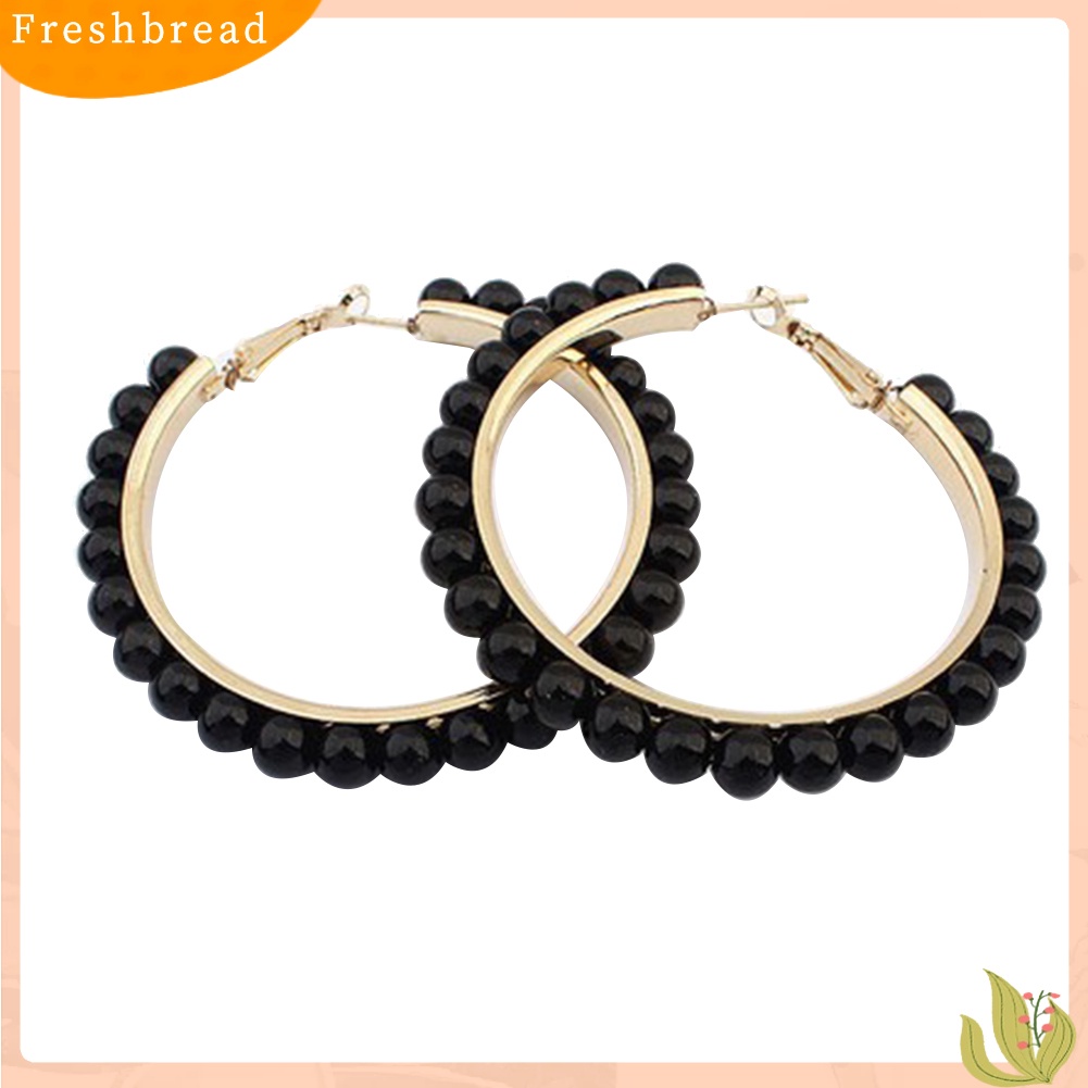 &lt; Freshbread &gt; Fashion Wanita Mutiara Imitasi Hias Lingkaran Besar Pernyataan Hoop Earrings Jewelry