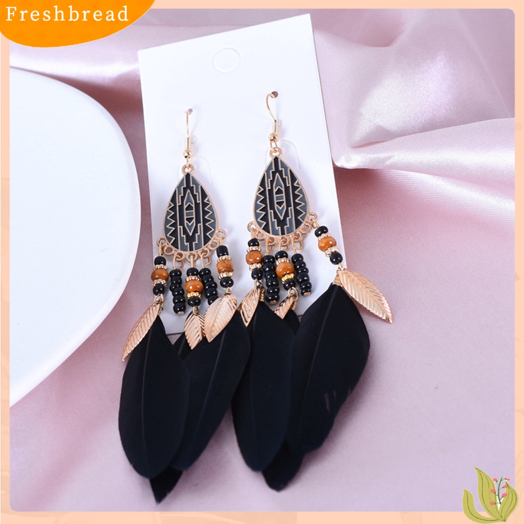 &lt; Freshbread &gt; 1pasang Anting Kait Gaya Etnik Tetesan Air Liontin Manik-Manik Kepribadian Eye-catching Dekorasi Hypoallergenic Bulu Buatan Vintage Menjuntai Anting-Anting