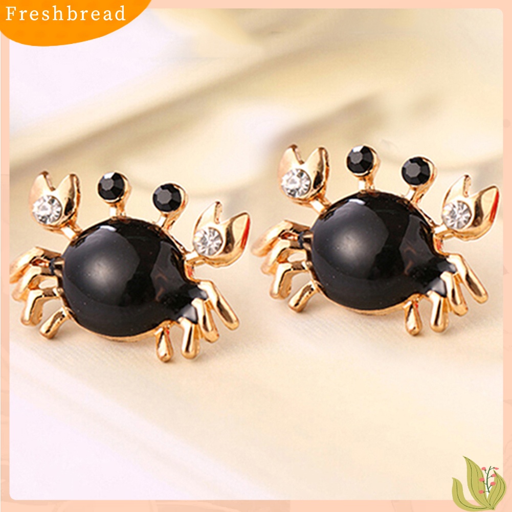 &lt; Freshbread &gt; Wanita Kehidupan Laut Kepiting Berlian Imitasi Ear Studs Golden Alloy Earrings Fashion Jewelry