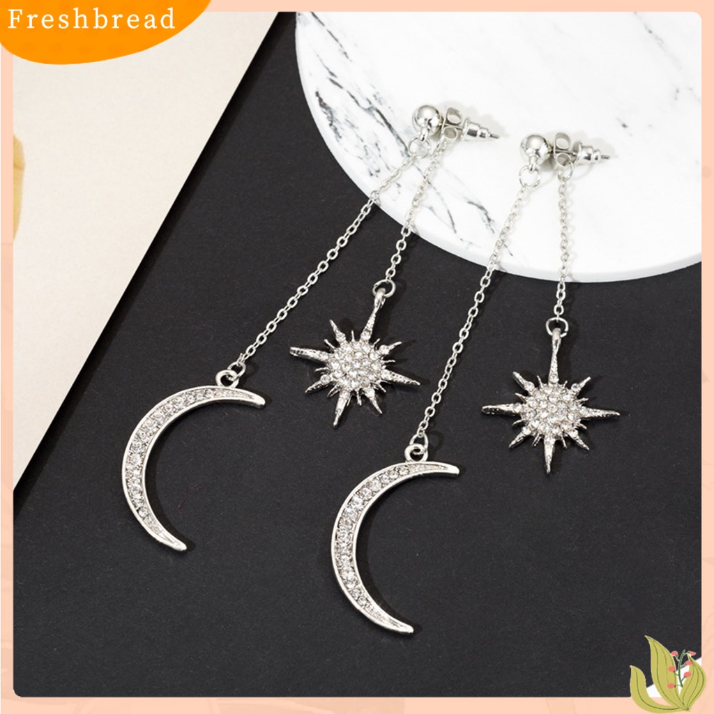 &lt; Freshbread &gt; 1pasang Anting Menjuntai Bulan Bintang Perhiasan Berlian Imitasi Berkilau Electroplating Stud Earrings Untuk Pakaian Sehari-Hari