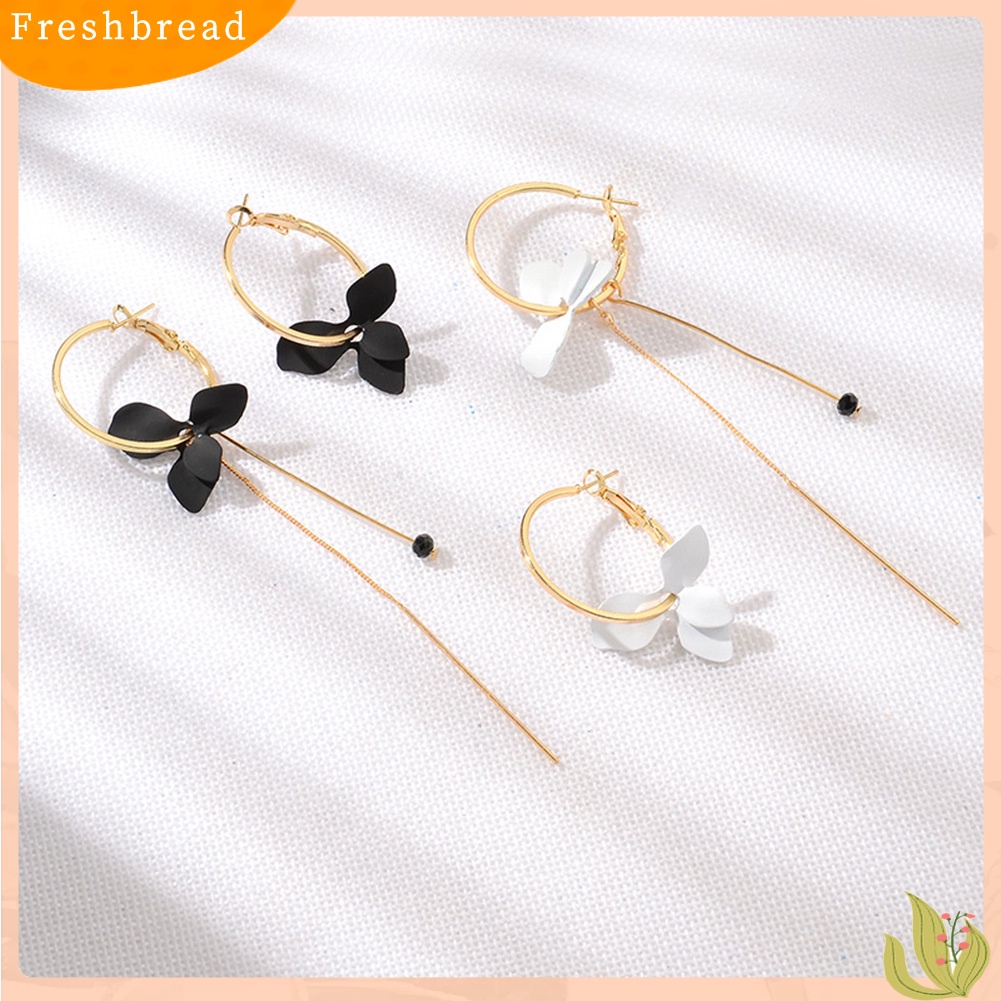 &lt; Freshbread &gt; Fashion Wanita Bunga Daun Asimetris Lingkaran Rantai Panjang Rumbai Hoop Earrings