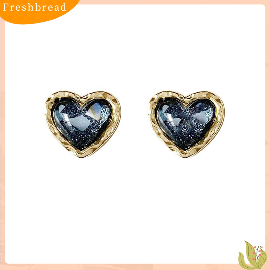 &lt; Freshbread &gt; 1pasang Anting Tusuk Jantung Plating Perhiasan Gaya Korea Electroplating Ear Studs Untuk Pesta Pernikahan Perjamuan Prom