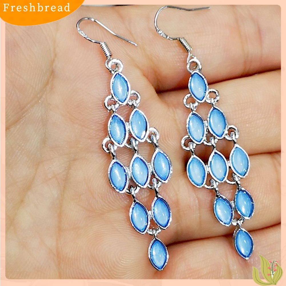 &lt; Freshbread &gt; Fashion Cat Eye Faux Moonstone Menjuntai Panjang Wanita Anting Kait Perhiasan Pesta