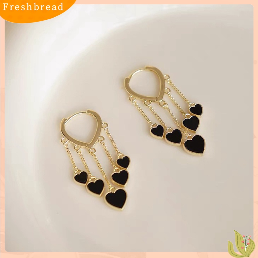 &lt; Freshbread &gt; 1pasang Anting Menjuntai Gaya Korea Elegan Temperamen Paduan Hati Hitam Wanita Drop Earrings Fashion Jewelry