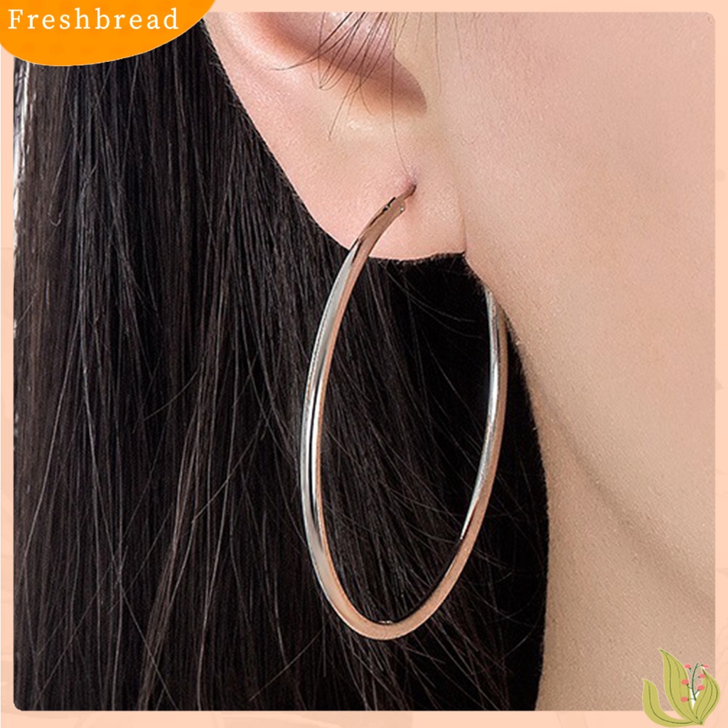 &lt; Freshbread &gt; 1pasang Cincin Telinga Elegan Menawan Berlebihan Permukaan Halus Lingkaran Besar Pengerjaan Halus Geometris Oversized Anting Hoop Besar Untuk Pacaran