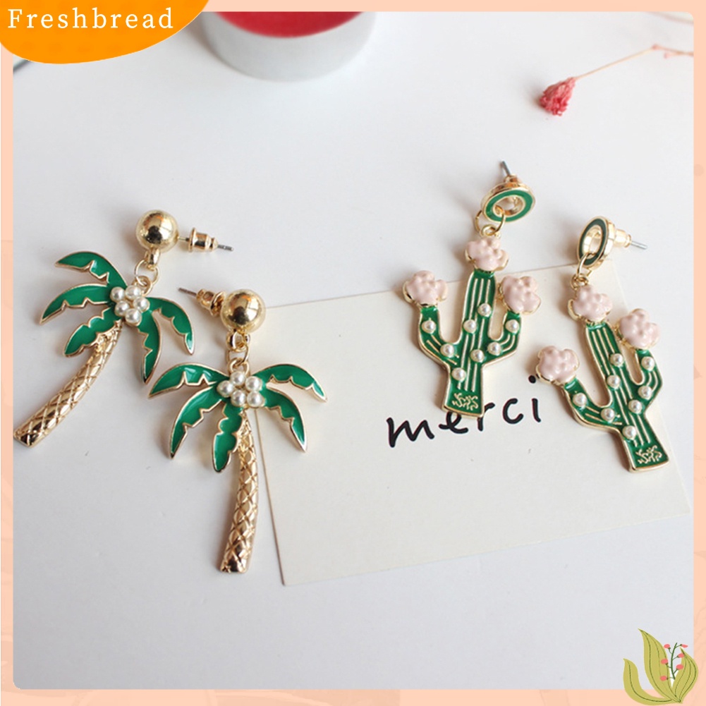 &lt; Freshbread &gt; Kartun Nanas Pohon Kelapa Kaktus Liontin Anting Wanita Ear Studs Jewelry