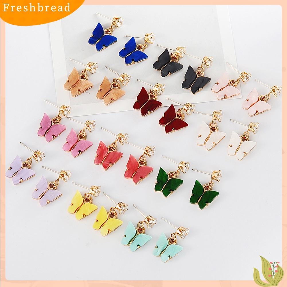 &lt; Freshbread &gt; Wanita Gaya Sederhana Warna-Warni Cubic Zirconia Anting Bentuk Kupu-Kupu Akrilik