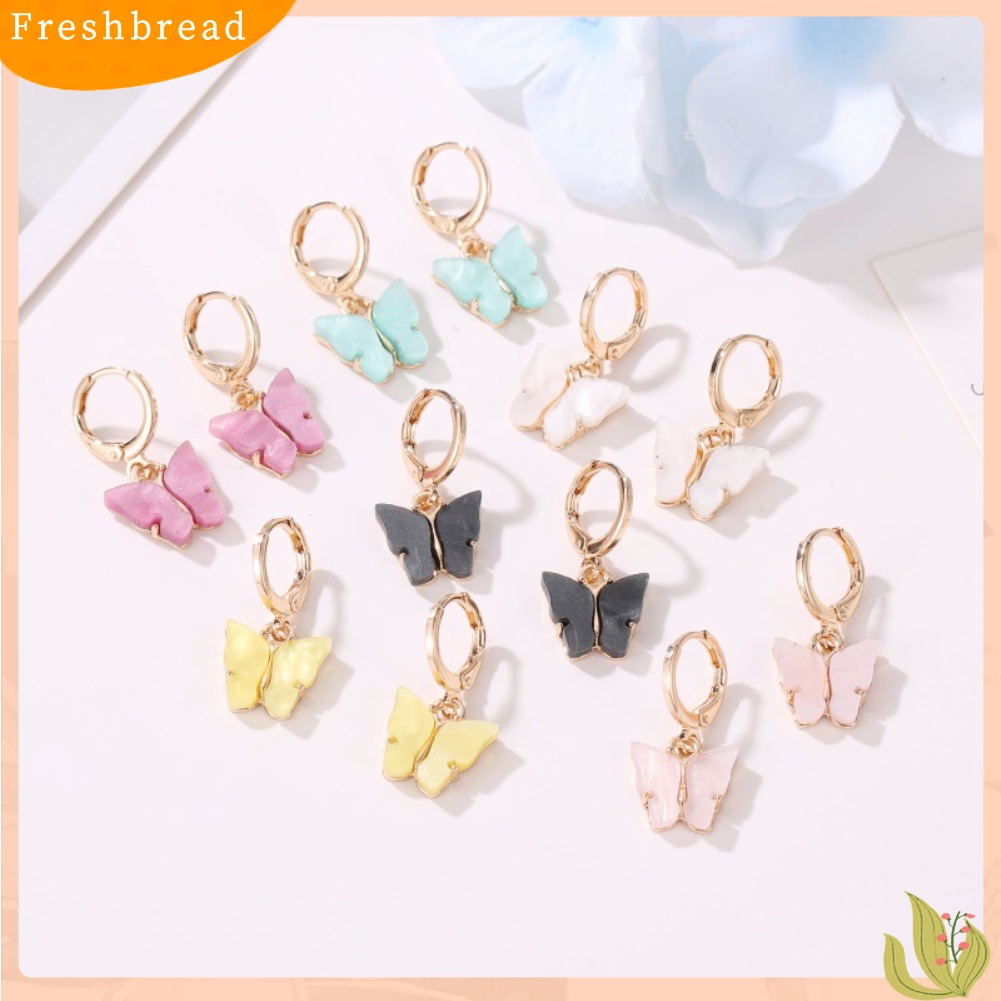 &lt; Freshbread &gt; Wanita Manis Permen Warna Akrilik Kupu-Kupu Menjuntai Huggie Earrings Perhiasan Hadiah