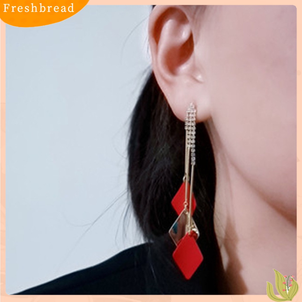 &lt; Freshbread &gt; 1pasang Anting Menjuntai Wanita Rumbai Berlian Imitasi Geometris Anggun Drop Earrings Untuk Hadiah