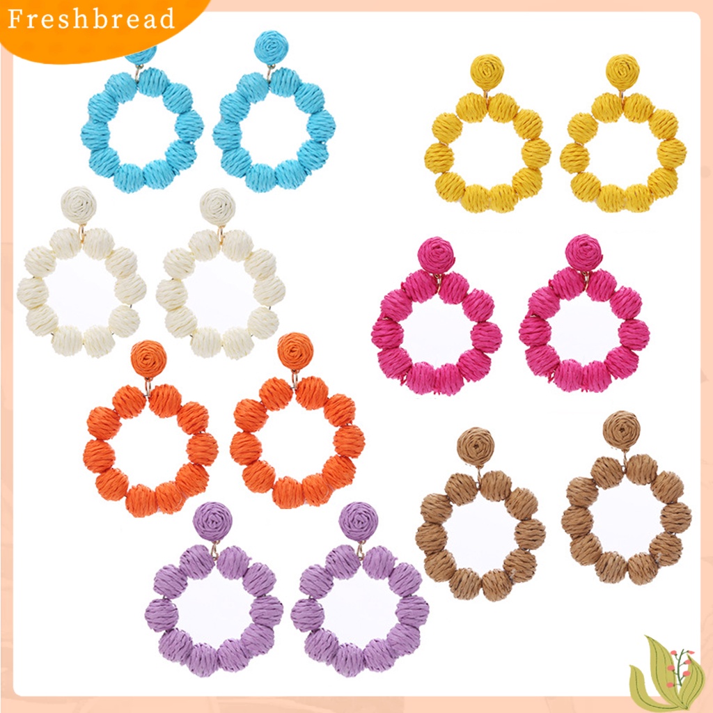 &lt; Freshbread &gt; 1pasang Drop Earrings Bulat Perhiasan Gaya Liburan Bohemian Geometris Menjuntai Anting Untuk Liburan