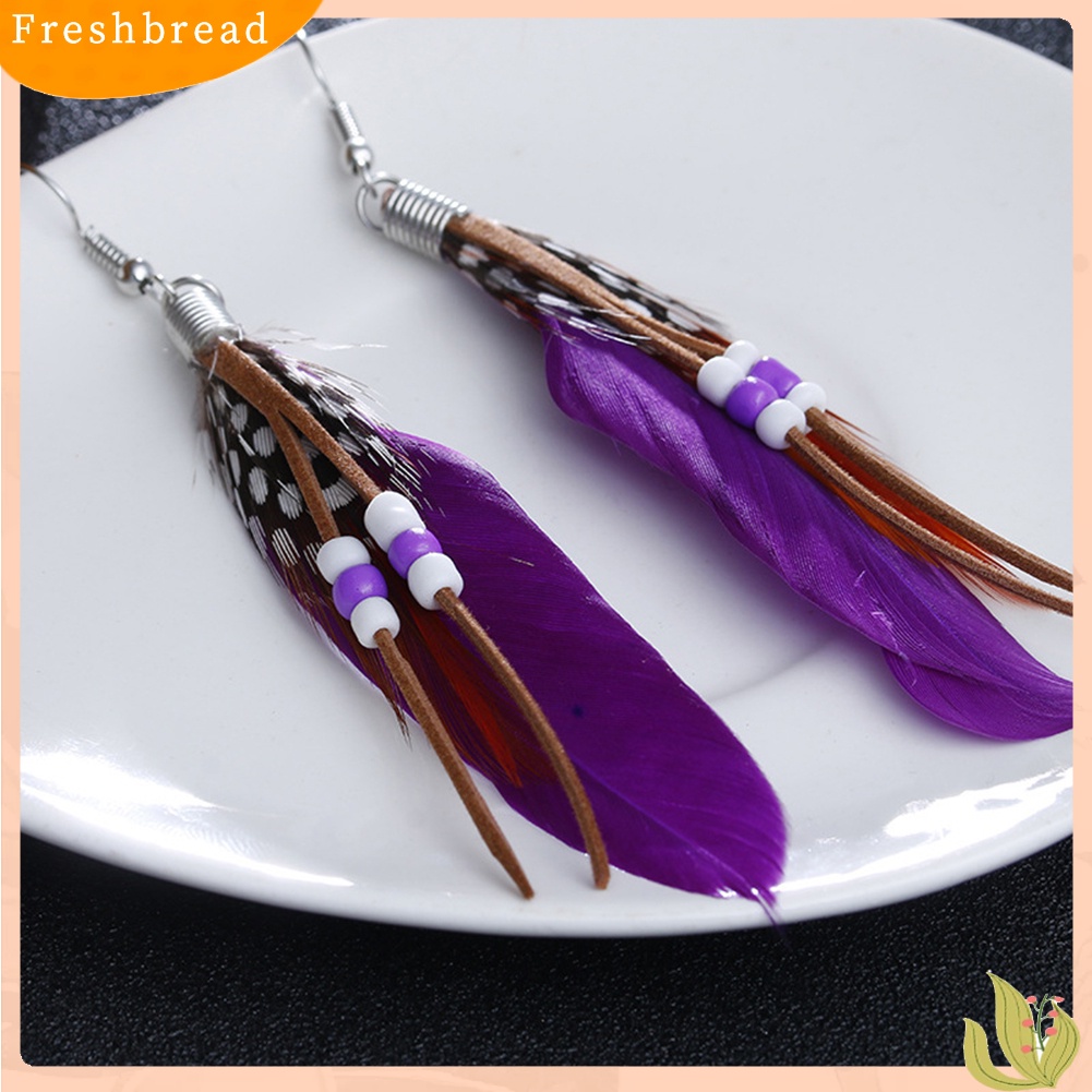 &lt; Freshbread &gt; Bohemian Wanita India Manik-Manik Bulu Rumbai Menjuntai Kait Anting Perhiasan Hadiah