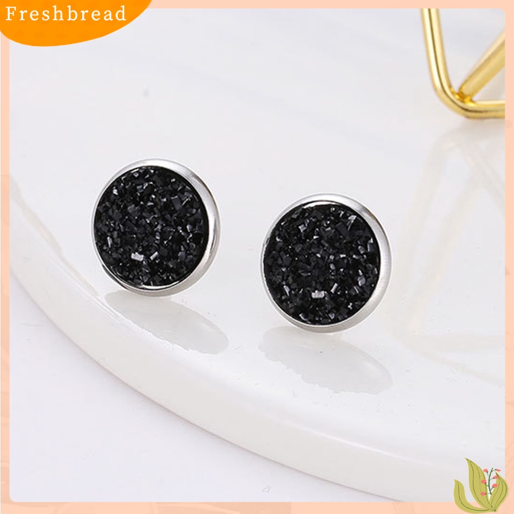 &lt; Freshbread &gt; 1pasang Ear Stud Hias Stud Telinga Berlian Imitasi Bentuk Bulat Stainless Warna-Warni Untuk Hadiah