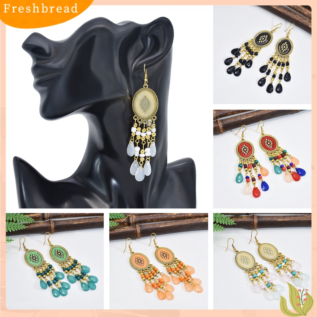 &lt; Freshbread &gt; 1pasang Anting Lady Bentuk Tetesan Air Gaya Etik Vintage Anting Menjuntai Portable Untuk Prom