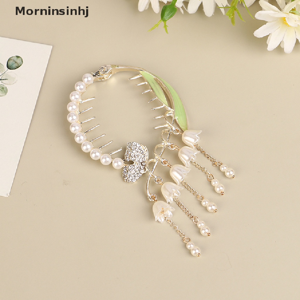 Mornin Fashion Anggrek Rumbai Hair Claw Clamp Berlian Imitasi Pearl Claw Clip Untuk Wanita id