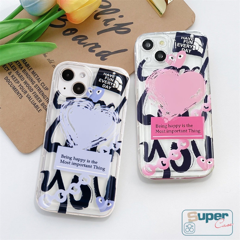 Kartun Cinta Hati Comme Des Garons Case Kompatibel Untuk IPhone 7Plus XR 13 11 14 12 Pro MAX X XS Max6 7 8 6S Plus SE 2020 Graffiti Letter Label Shockproof Airbag Lembut TPU Cover