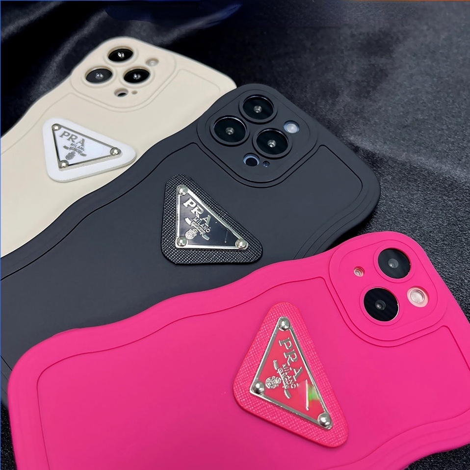 Desain Kreatif 3D Silikon Cair Permen Berwarna Wavy Edge Anti-drop Soft Shell Perlindungan Lensa Kamera iPhone 14 Pro Max 14Plus 14 13 12 11 Pro Max Dengan Logo Pradad 3D