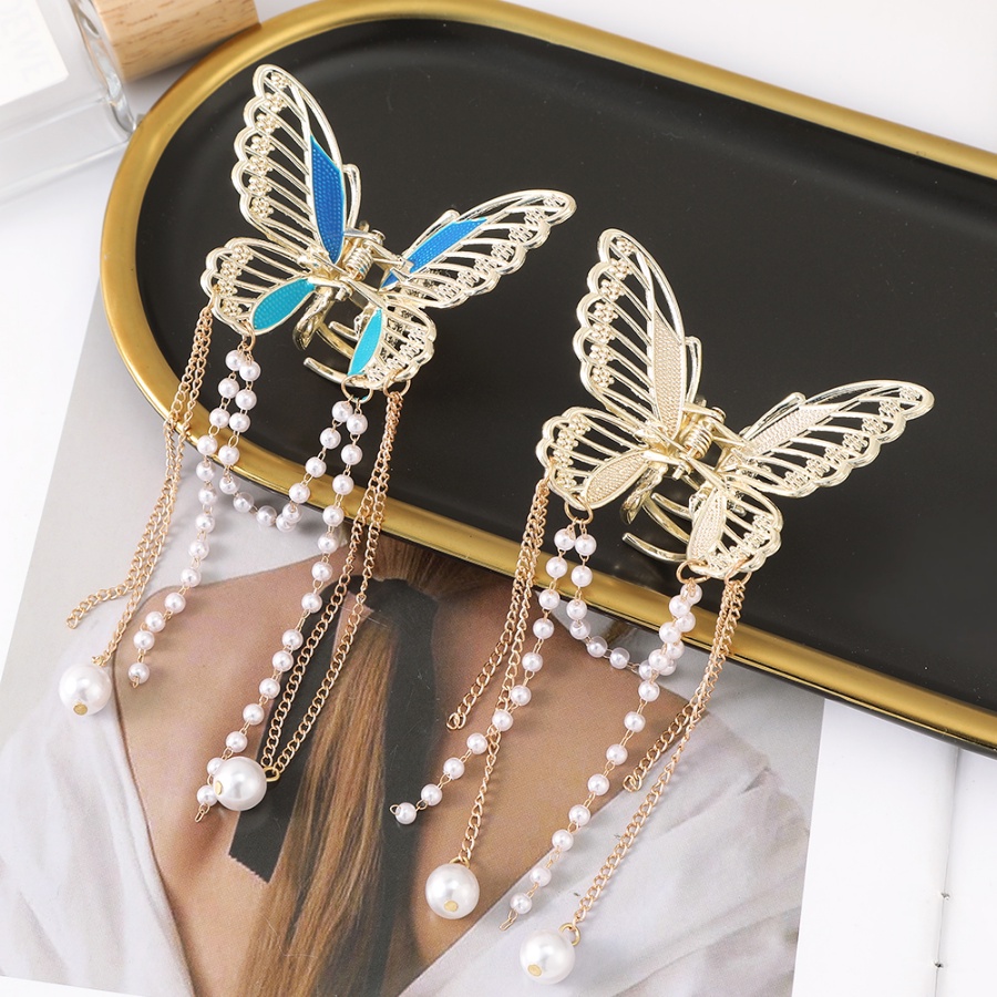 Korea Alloy Kupu-Kupu Mutiara Berlian Imitasi Jepit Rambut Hair Claw Kristal Rumbai Bunga Hair Clip Woman Aksesoris Rambut