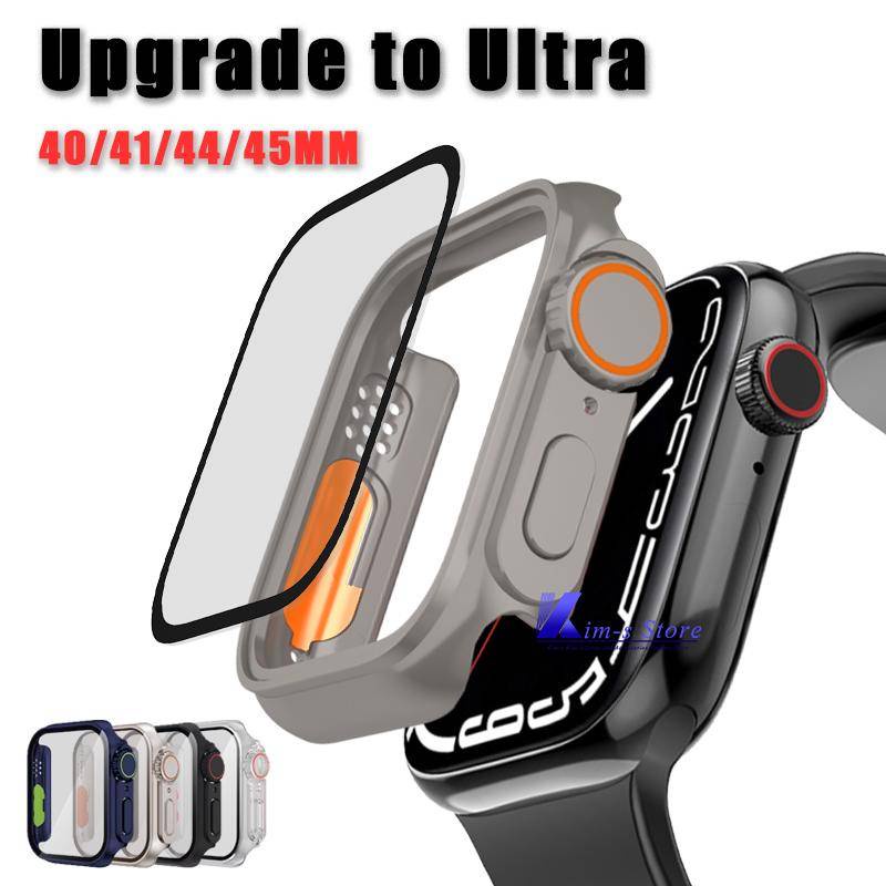 Pc Watch CaSEs+Tempered Glass Change To Ultra Style for Apple Watch Case Series8 7 45mm 41mm Sarung Pelindung Layar Untuk Seri Iwatch6 5 4 se 40mm 44mm Aksesoris