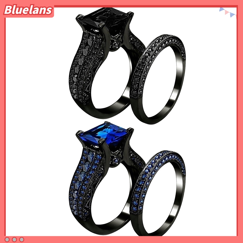 {In Stock} 2Pcs/Set Wanita Persegi Cubic Zirconia Jari Cincin Pertunangan Pernikahan Perhiasan