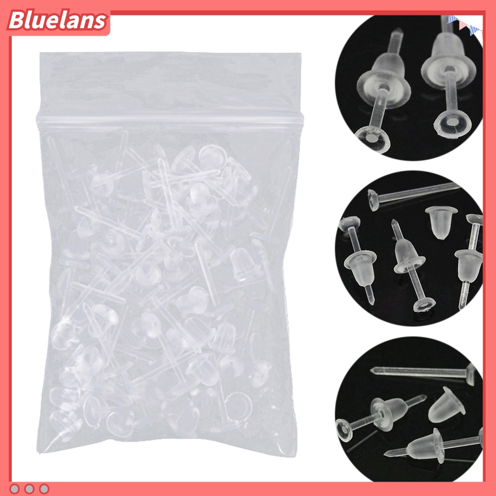 {In Stock} 50Pcs/Set Unisex Plastik Bening Anting Post Telinga Pin Punggung DIY Perhiasan Aksesori