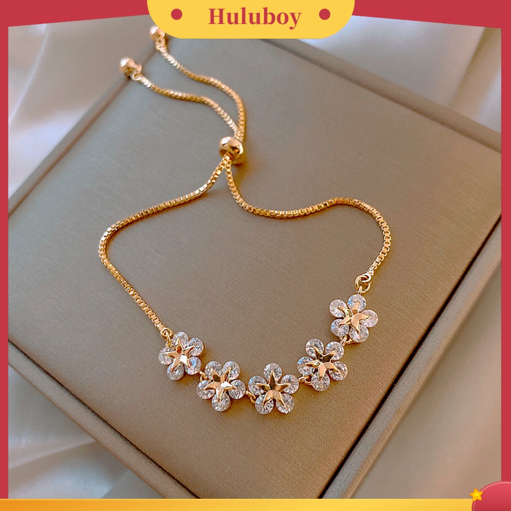 {Ready Stock} Rantai Perhiasan Hadiah Indah Dekorasi Wanita Emas Lima Bunga Gelang Untuk Harian