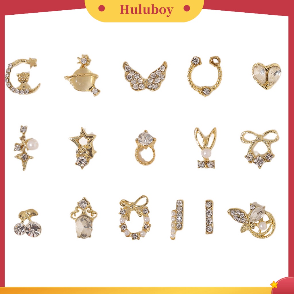 {In Stock} 10Pcs Manicure Decor Tiga Dimensi Bersinar Berkilau DIY Tahan Karat Mutiara Palsu Emas Jantung Busur Berlian Palsu Pesona Kuku Salon Pasokan