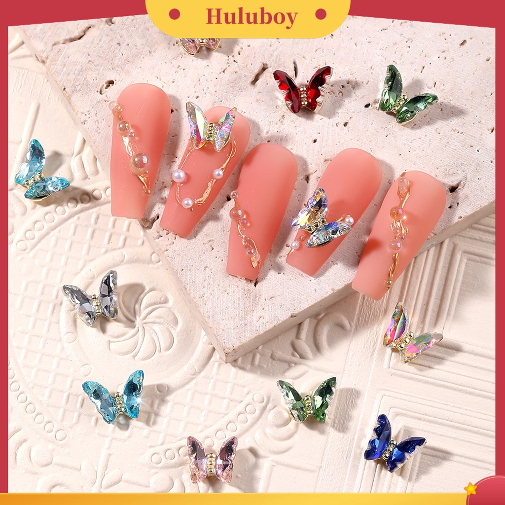 {In Stock} 10Pcs Nail Art Decor Bersinar Tiga Dimensi Gloss Tidak Luntur DIY Kristal Imitasi Manicure Craft Butterfly Nail Charm Nail Salon Supply