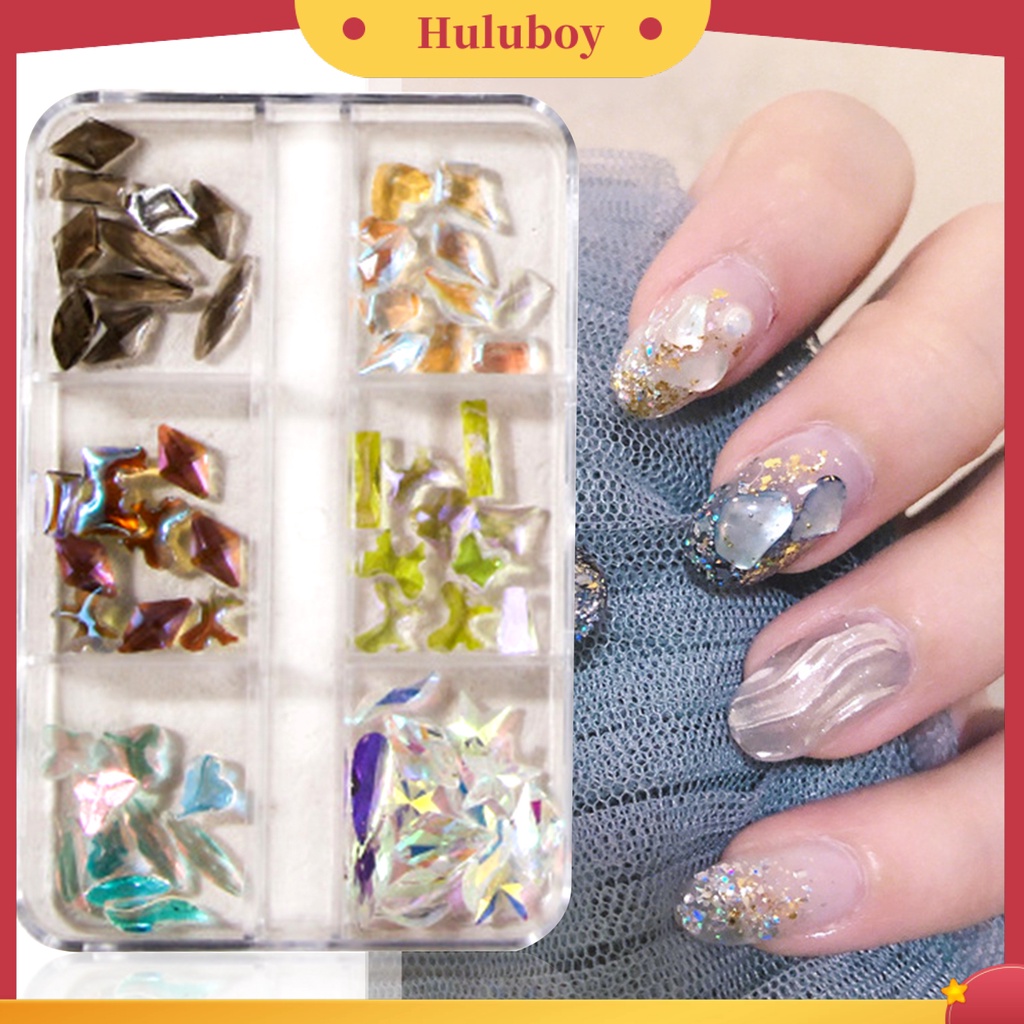 {In Stock} 1kotak Nail Art Dekorasi Bersinar Tiga Dimensi Gloss DIY Camelia Berlian Imitasi Lima Kelopak Bunga Hati Pesona Kuku Untuk Salon Kuku