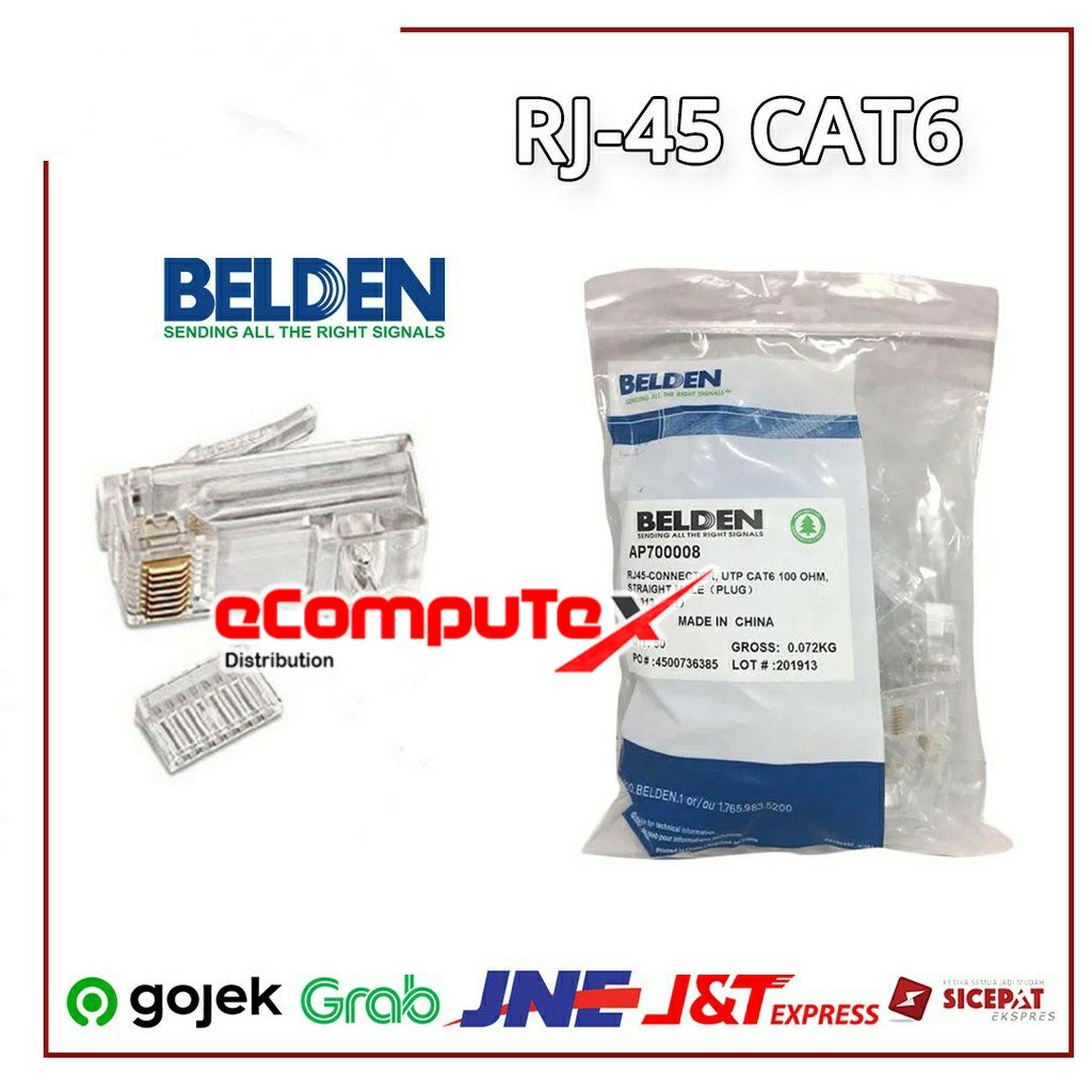 KONEKTOR UTP RJ45 BELDEN CAT6 ORIGINAL / CONNECTOR RJ 45 CAT 6 / ISI 50 PCS BUNGKUS