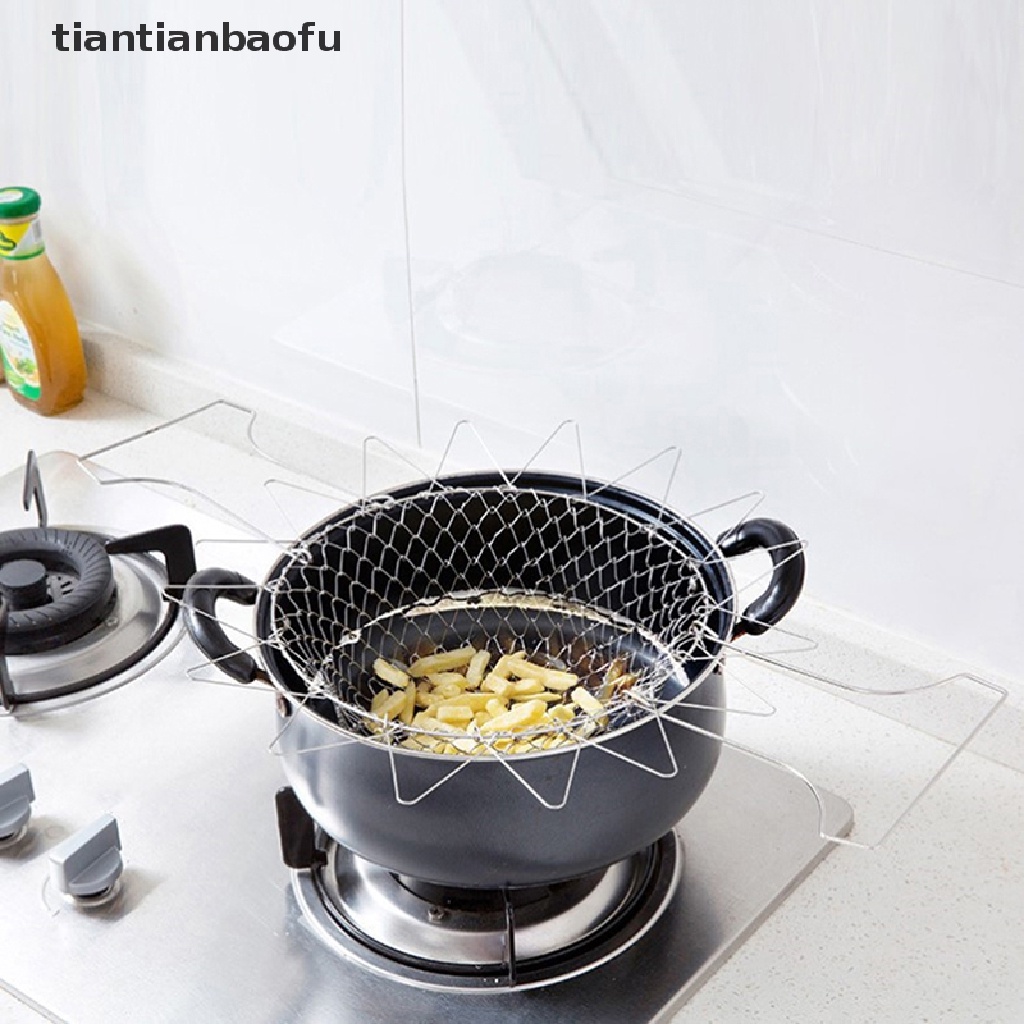 [tiantianbaofu] Saringan Bilas Uap Lipat Goreng French Chef Basket Drainer Mesh Strainer Jaring Butik