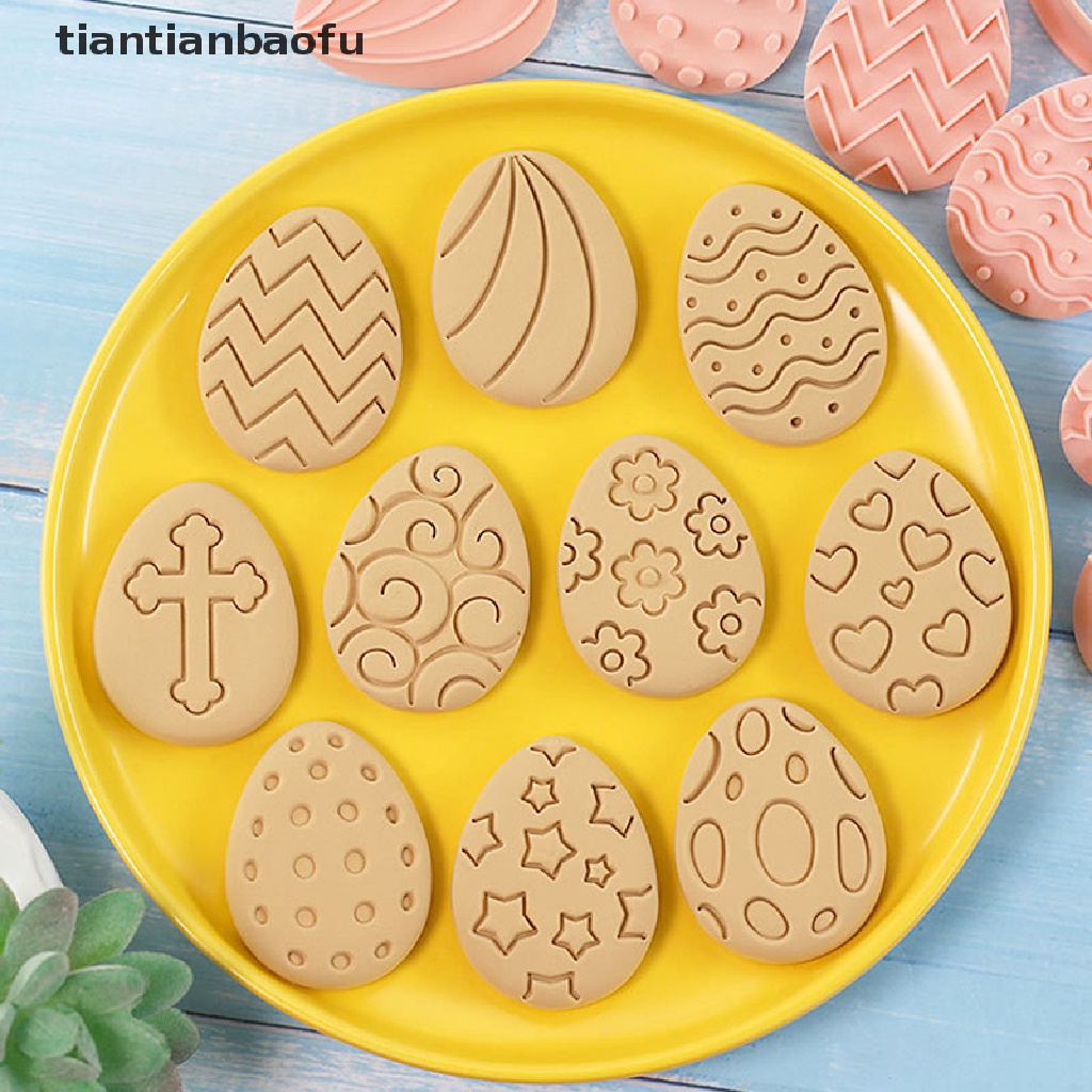 [tiantianbaofu] 10 Pcs Telur Paskah Biskuit Cetakan Cookie Cutters Stamp Press Fondant Gula craft Baking Alat Dekorasi Pesta Butik