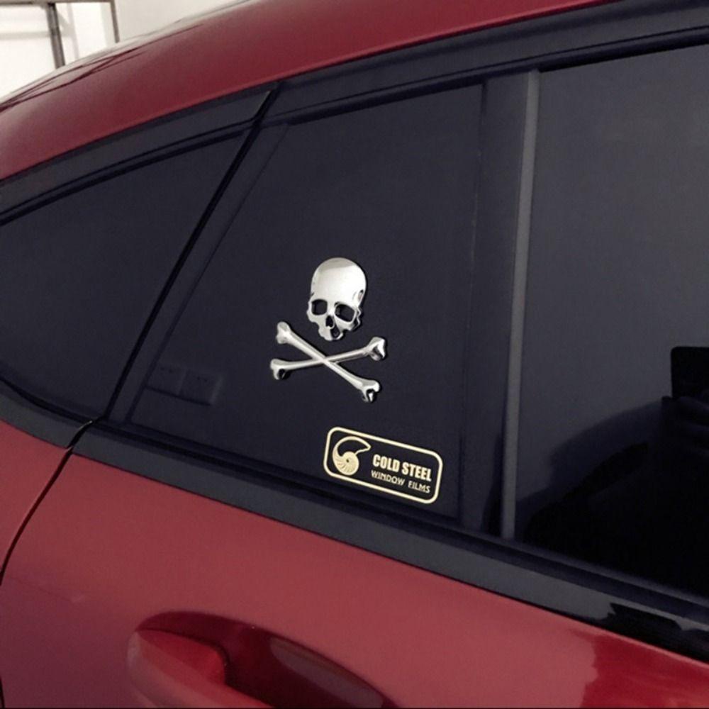 Lanfy Stiker Tengkorak Logam Menarik Tahan Air Motor Dekorasi Mobil Metal Sticker Crossbones Badge Car Skull Decal