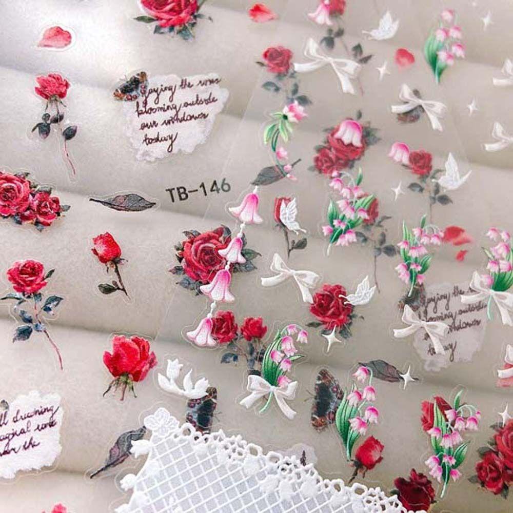 MXBEAUTY Flowers Nail Stickers Women Spring Japanese Style Tulip Bowknot Self Adhesive Nail Decorations