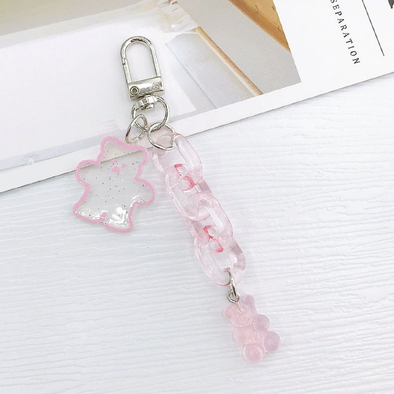 Beruang Kartun Glitter Transparan Dengan Rantai Kaitan Akrilik Charms Liontin Untuk Ponsel Universal Bluetooth Earphone Covers DIY Making