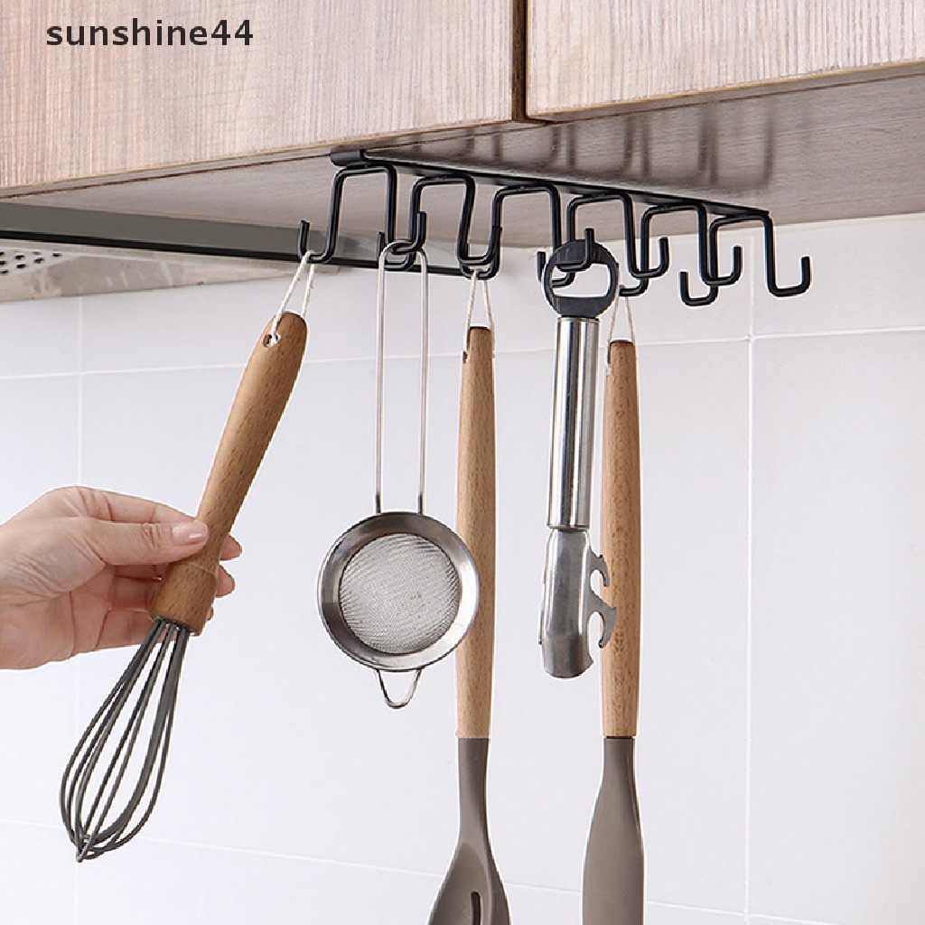 Sunshine Besi 6kait Rak Penyimpanan Lemari Cabinet Besi Bawah Rak Mug Cangkir Gantungan Kamar Mandi Dapur Organizer Rak Gantung Holder ID