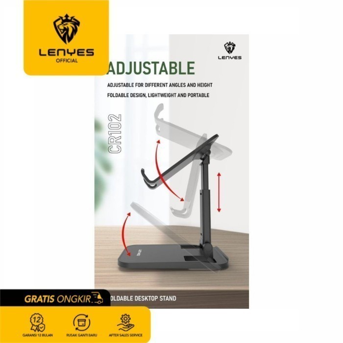 LENYES CR102 Folding Holder Meja Stand HP Lipat Portable Besi Original standing handphone gps maps peta online meja dashboard mount car penyangga penjepit