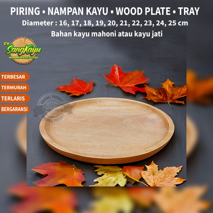SangKayu Piring Kayu Nampan Bulat Kayu Wood Plate Nampan Kayu Bulat Tray Kayu