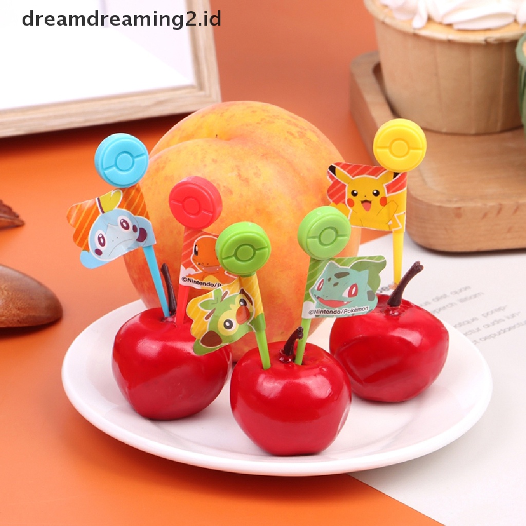 (hot) 5pcs Pokeball Garpu Buah Snack Kue Dessert Makanan Tusuk Gigi Bento Lunches Decor//