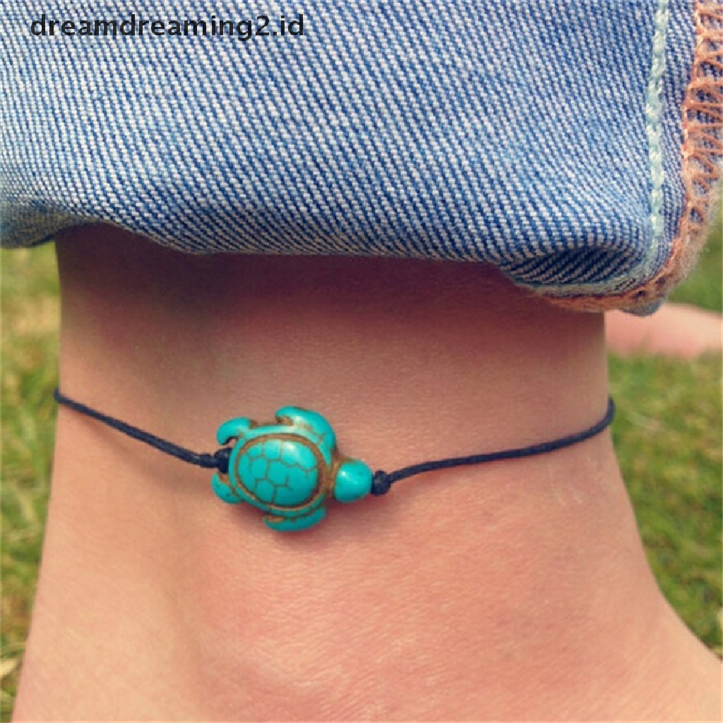 (hot) Wanita Boho Turquoise Turtle Ankle Chain Anklet Gelang Kaki Rantai Perhiasan Pantai//