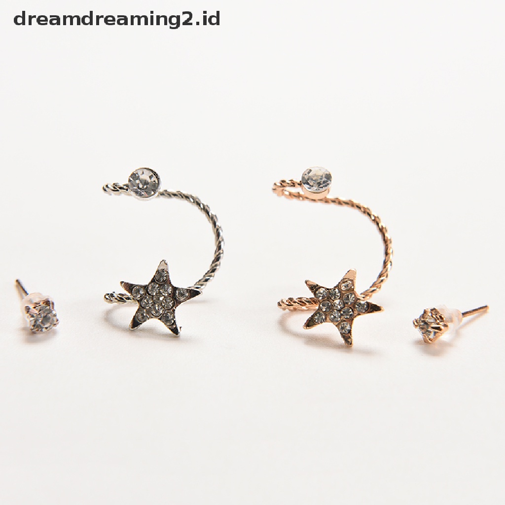 (hot) Wanita Fashion Kristal Berkilau Pentagram Klip Telinga Trendi Manset Telinga Stud Earings//