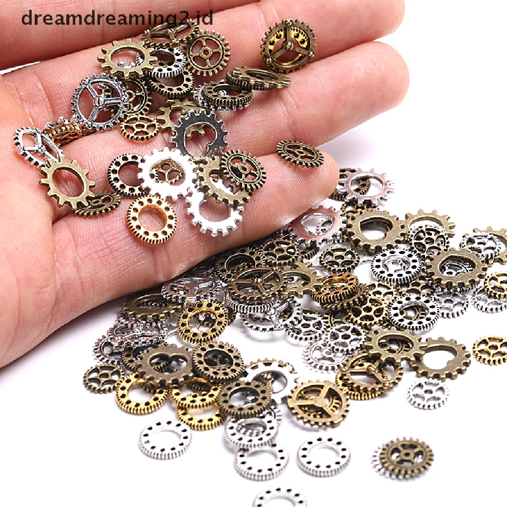 (hot) 100 Pcs Antik Steampunk Mini Roda Gear Ch Liontin DIY Membuat Perhiasan Craft//