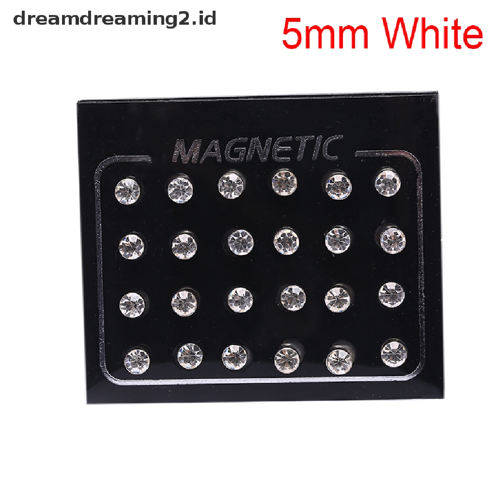 (hot) 24pcs/set Perhiasan Anting Stud Berlian Imitasi Bulat Magnetik Non Klip//