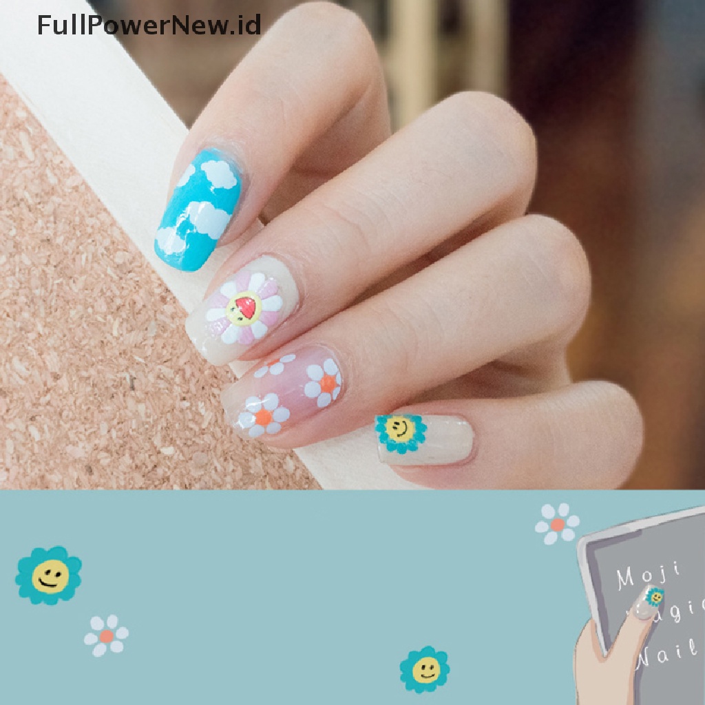 Power Bunga Matahari Stiker Kuku Bunga Smiley Matahari Kuning Daisy Leaf Flower Nail Decals ID