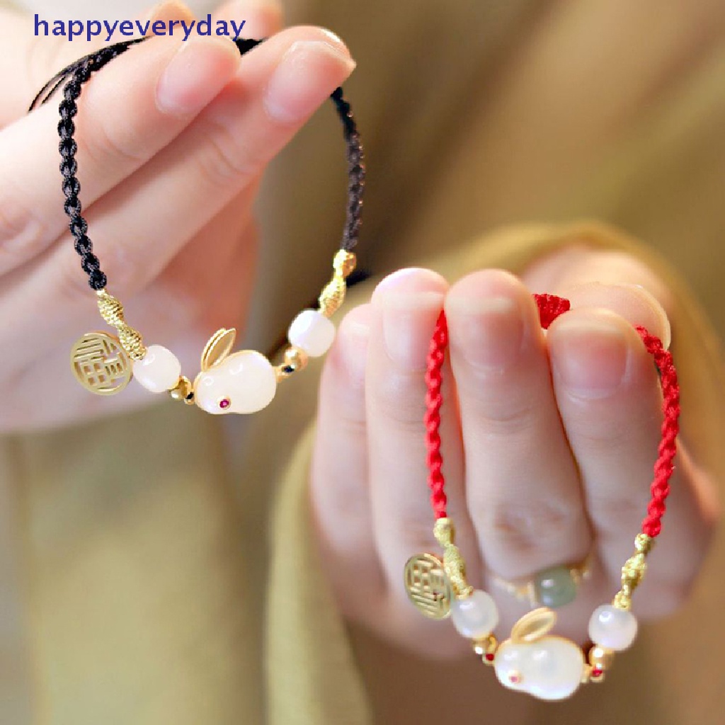 [Selamat] 2023tahun Kelinci DIY Seni Kerajinan Gelang Tali Merah Dikepang Gelang Liontin Gelang Untuk Pacar Anak Siswa Hadiah Lucu Mengenang Anyaman Tangan Tali Perhiasan [ID]